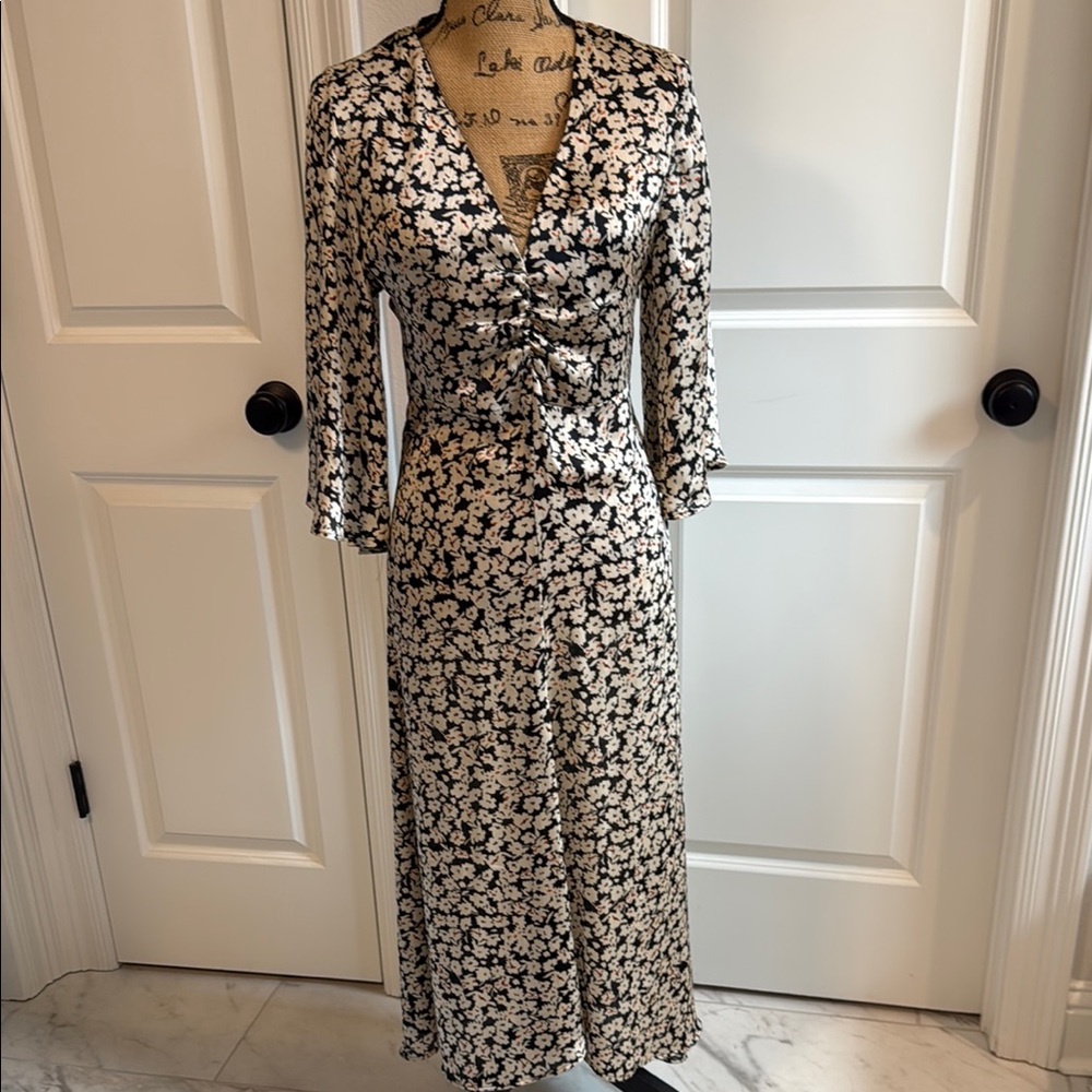 Floral Midi Dress with Tie Front